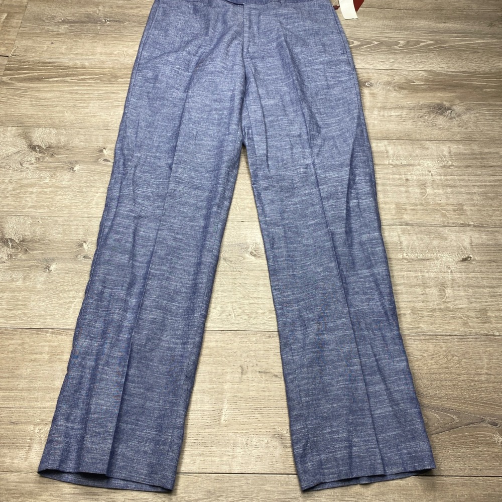 Paulo Solari Dress Pants Mens 34/34 Blue Linen Cotton Modern Fit  Summer Beach